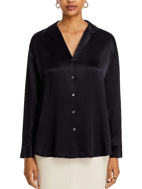 Nami Womens Collar Long Sleeve Button-Down Top