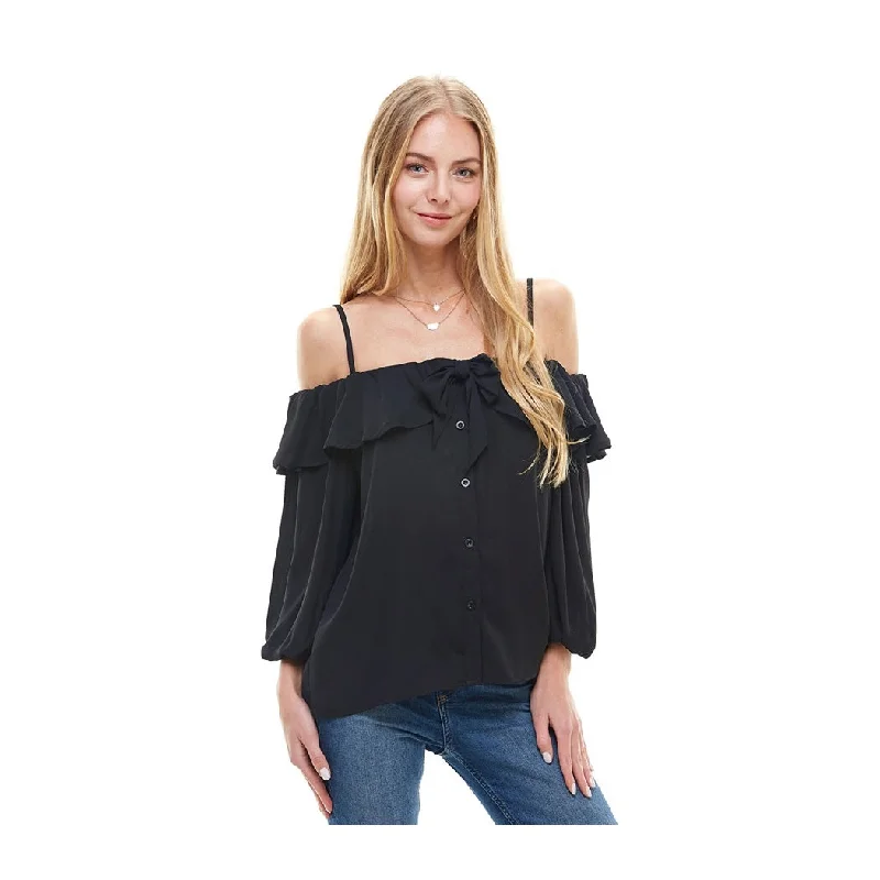 Off Shoulder Ruffle Detail Long Sleeve Blouse