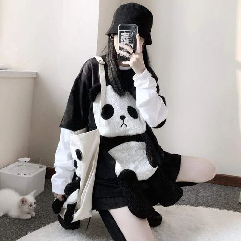 Panda False Two-piece Long Sleeved Tee