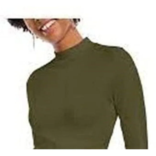 Planet Gold Junior's Long Sleeve Mock Neck Top Green Size X-Large