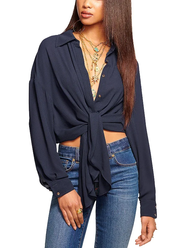 Raven Womens Collar Long Sleeve Blouse