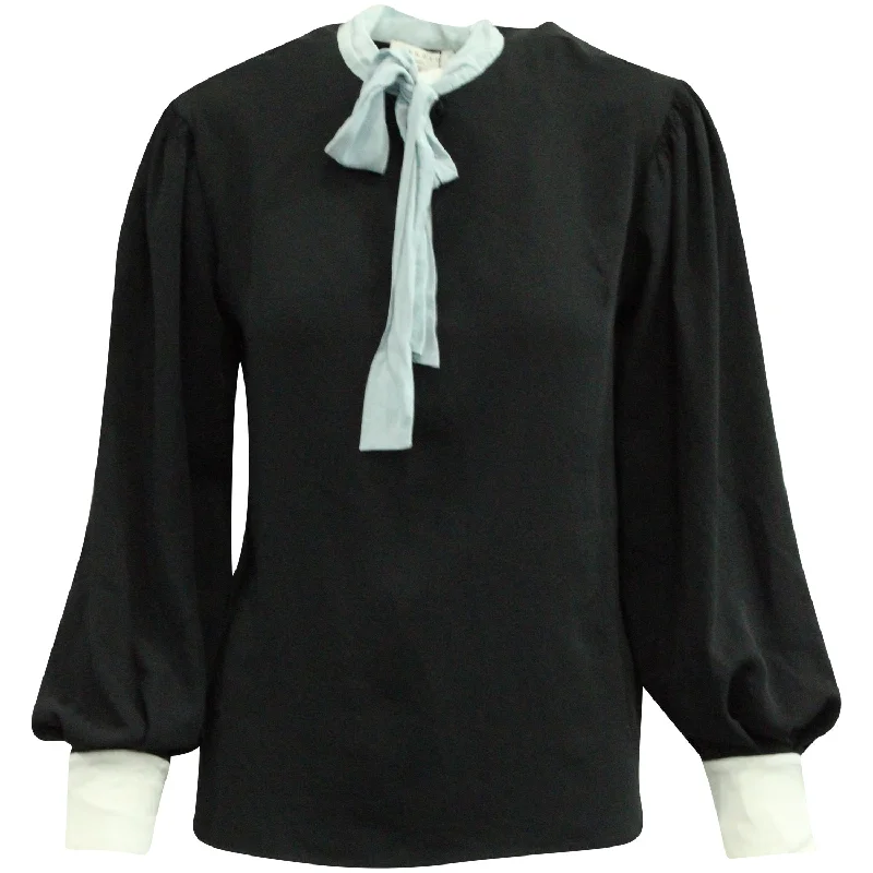 Sandro Long Sleeve Blouse with Pussy Bow in Black Polyester