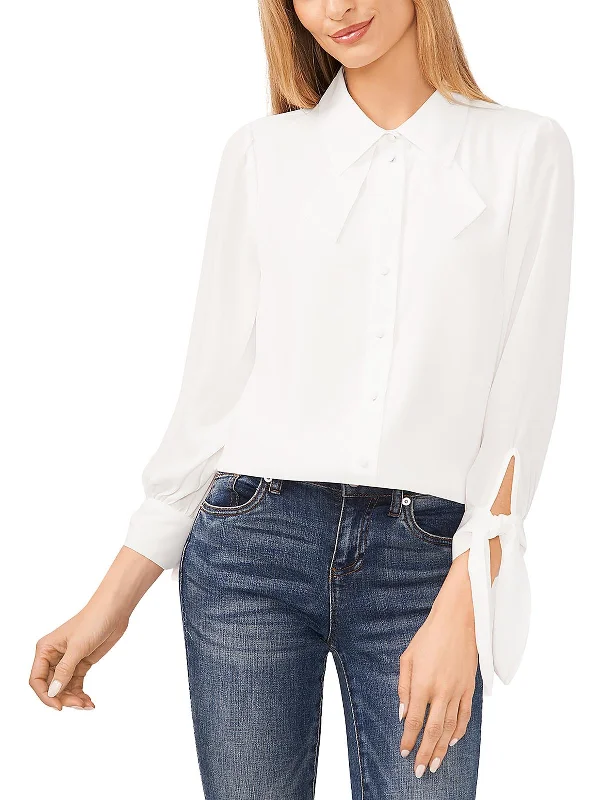 Womens Collar Long Sleeve Button-Down Top