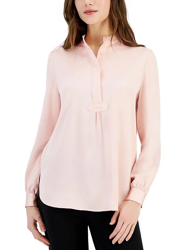 Womens Collarless Long Sleeve Henley