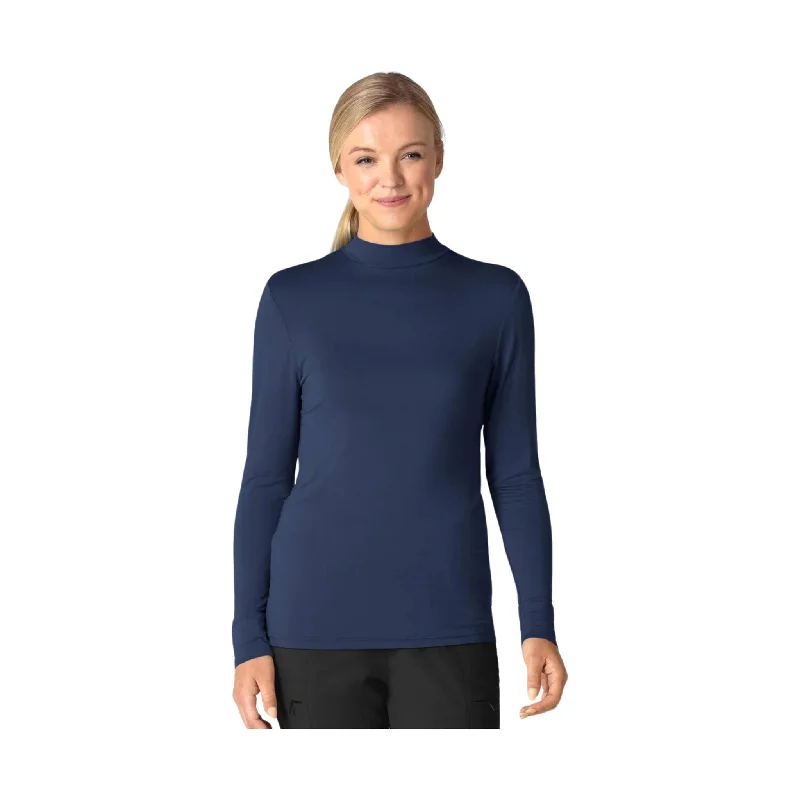 WonderWink Women's Long Sleeve Mock Neck Silky Tee - Navy - ONLINE STORE CREDIT/EXCHANGE ONLY