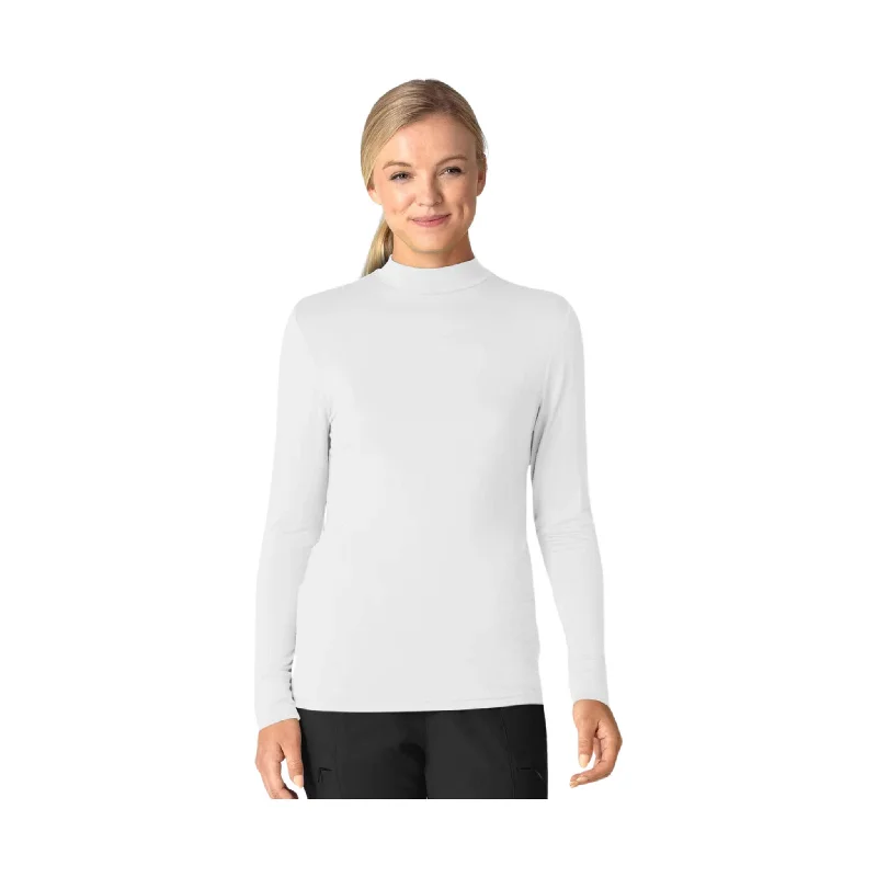 WonderWink Women's Long Sleeve Mock Neck Silky Tee - White - ONLINE STORE CREDIT/EXCHANGE ONLY