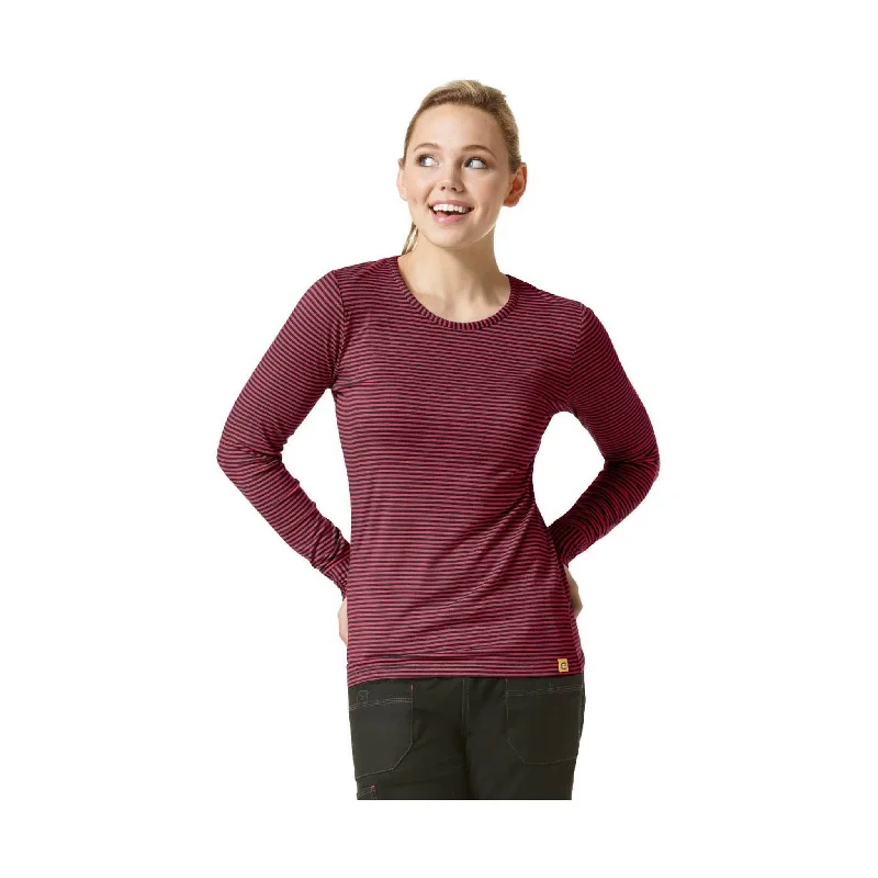 WonderWink Women's Long Sleeve Striped Tee - Black Red Combo - ONLINE STORE CREDIT/EXCHANGE ONLY