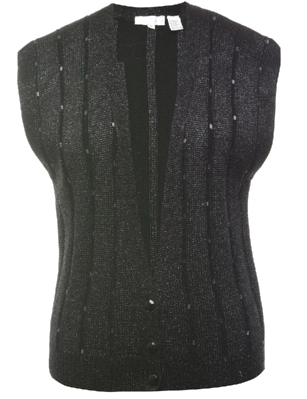 Black Beaded Sweater Vest - S