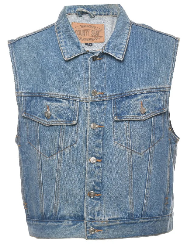 Button Front Denim Jacket Vest - M