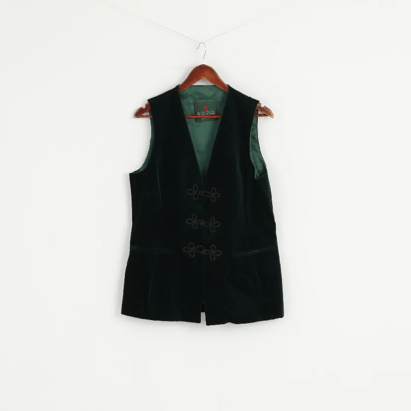 The Scotch House Women M Vest Bottle Green Cotton Three Buttons Retro Top