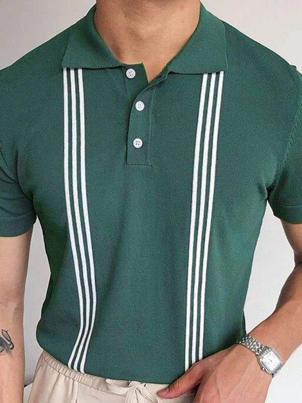 Custom polo shirtGreen Striped Short Sleeve Slim Fit Polo Shirt