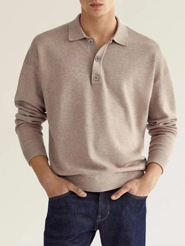 Casual polo shirtLong Sleeve V Neck Button Men's Casual Top Polo Shirt