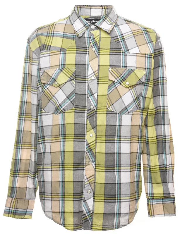 Rayon ShirtsLong Sleeved Lime Green & Grey Checked Shirt - L