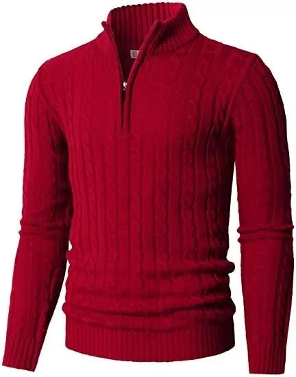 Band collar polo shirtCharles™ | Knitted Zippered Mock-neck Polo Sweater