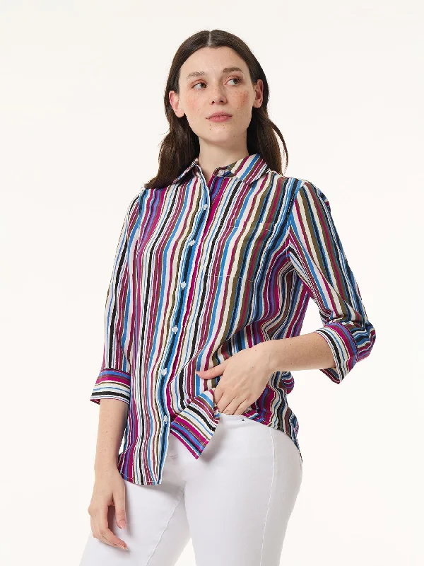 Artist ShirtsPetite Striped Button Front Collared Shirt, Crepe de Chine