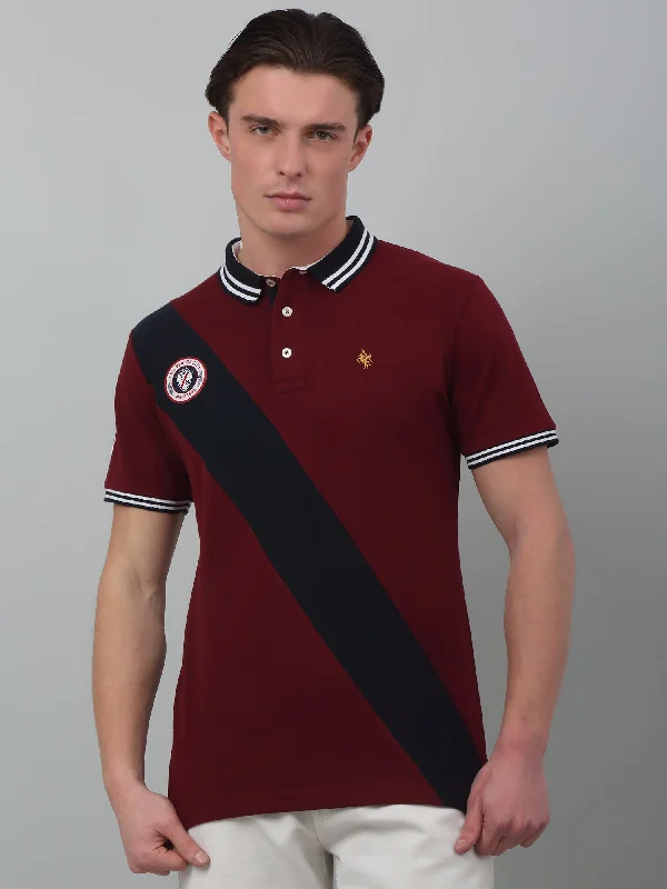 Petite polo shirtMen's Maroon  Polo neck Half Sleeve T-Shirt with Diagonal color block at front