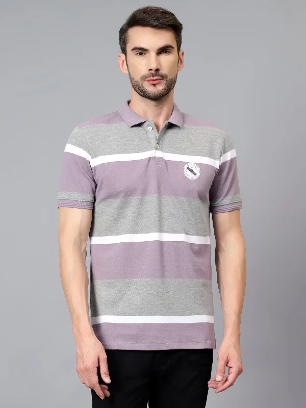 Budget polo shirtMen's Purple Striped Polo Neck Half Sleeve T-shirt