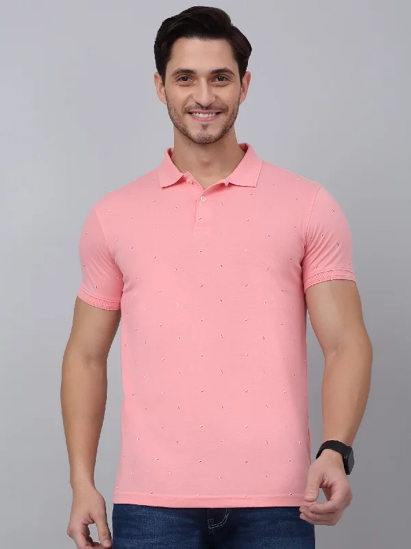 Sleeveless polo shirtMen's Pink Printed Polo Neck T-shirt