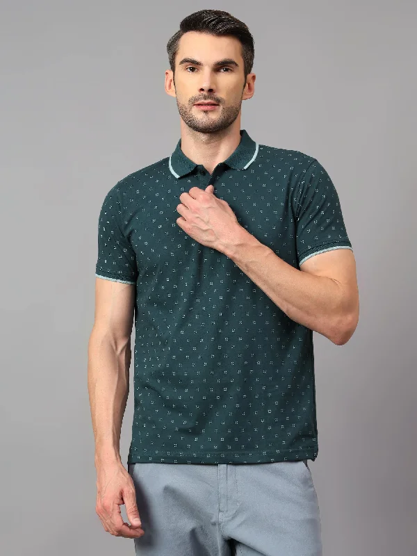 Maternity polo shirtMen's Teal Blue Printed Polo Neck Half Sleeve T-shirt