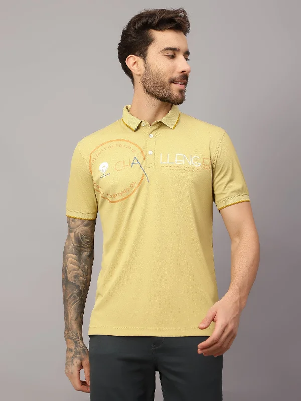 Bright polo shirtMen's Yellow  Polo neck Half Sleeve T-Shirt with Typographic print