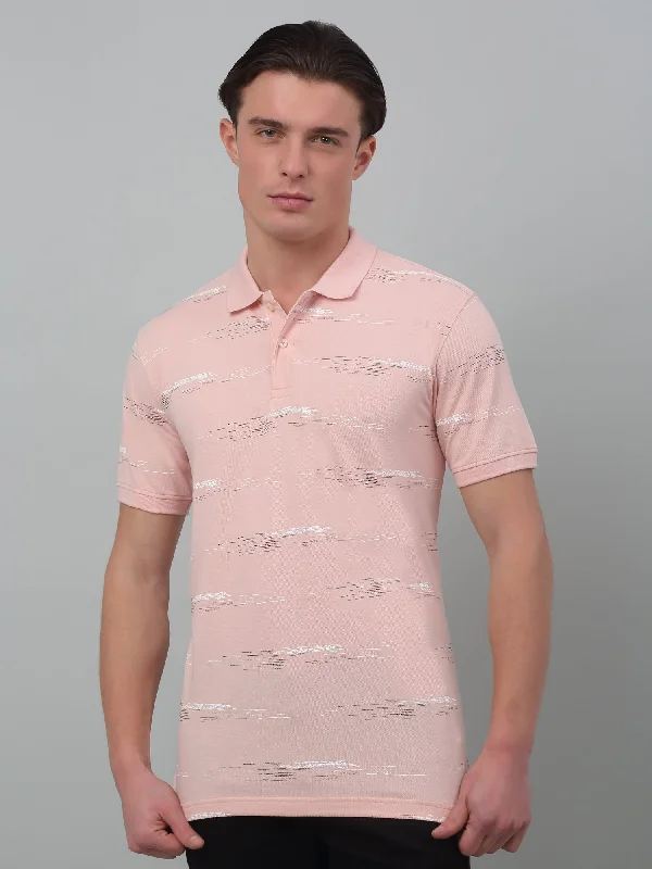 Cashmere polo shirtMen's Light Pink All over print Polo neck Half Sleeve T-Shirt