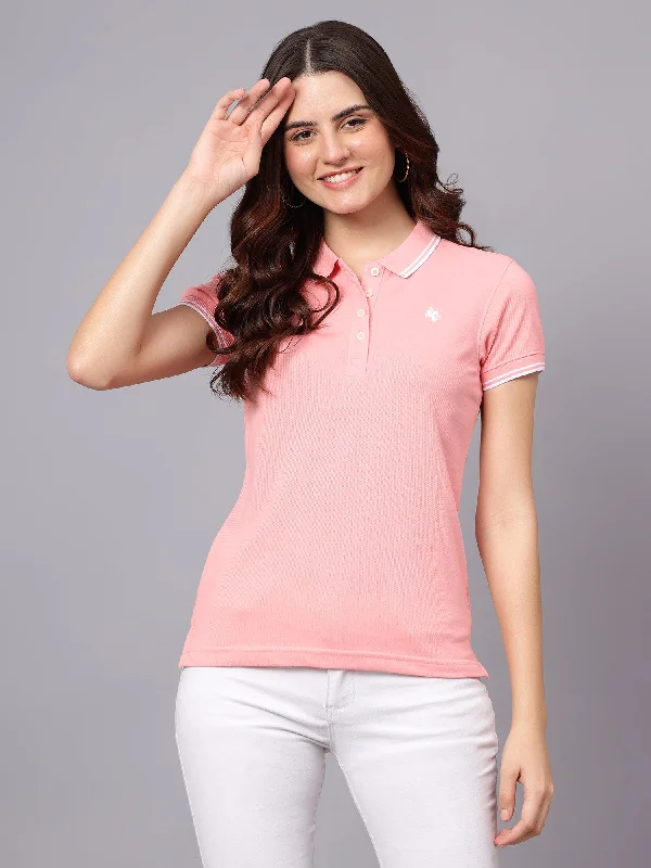 Moisture-wicking polo shirtWomen's Pink Solid Polo Neck T-shirt