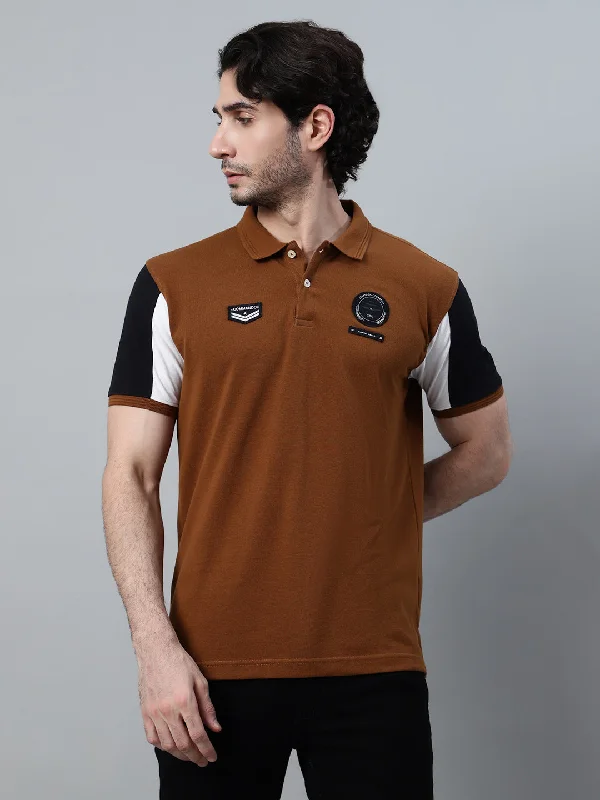 Classic polo shirtMen's Brown Solid Polo Neck Half Sleeve T-shirt