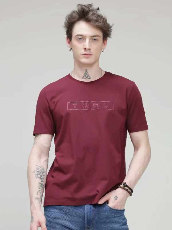 Burgundy EliteBlended Fabric T-Shirts