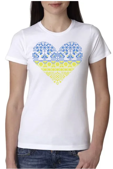 Female fit t-shirt "Blue and yellow heart"Distressed T-Shirts