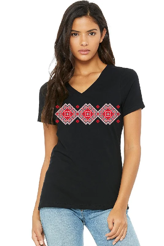 Female fit v-neck t-shirt "Vortex" redLayered T-Shirts