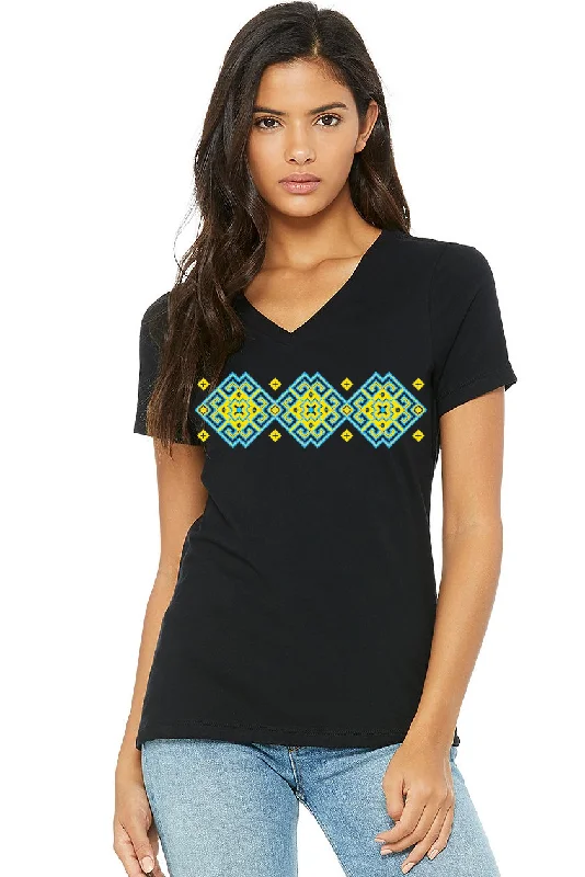 Female fit v-neck t-shirt "Vortex" yellowRelaxed Fit T-Shirts