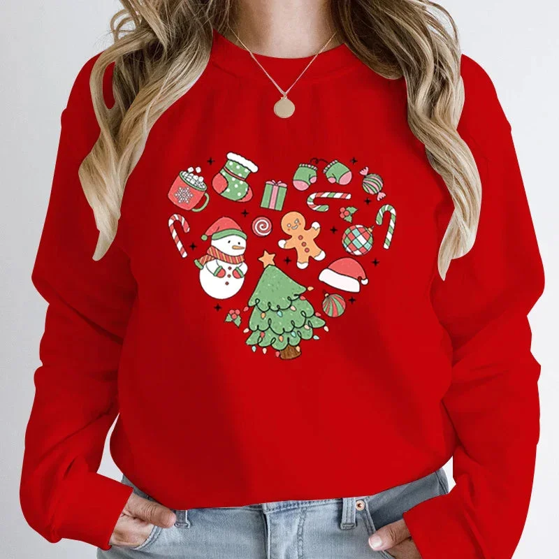 Heart Tree Snowman Christmas HoodieCropped Hoodies