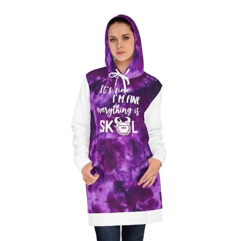 Hoodie Dress - Purple Tie-Dye - It's FineRuffled Sweatshirts