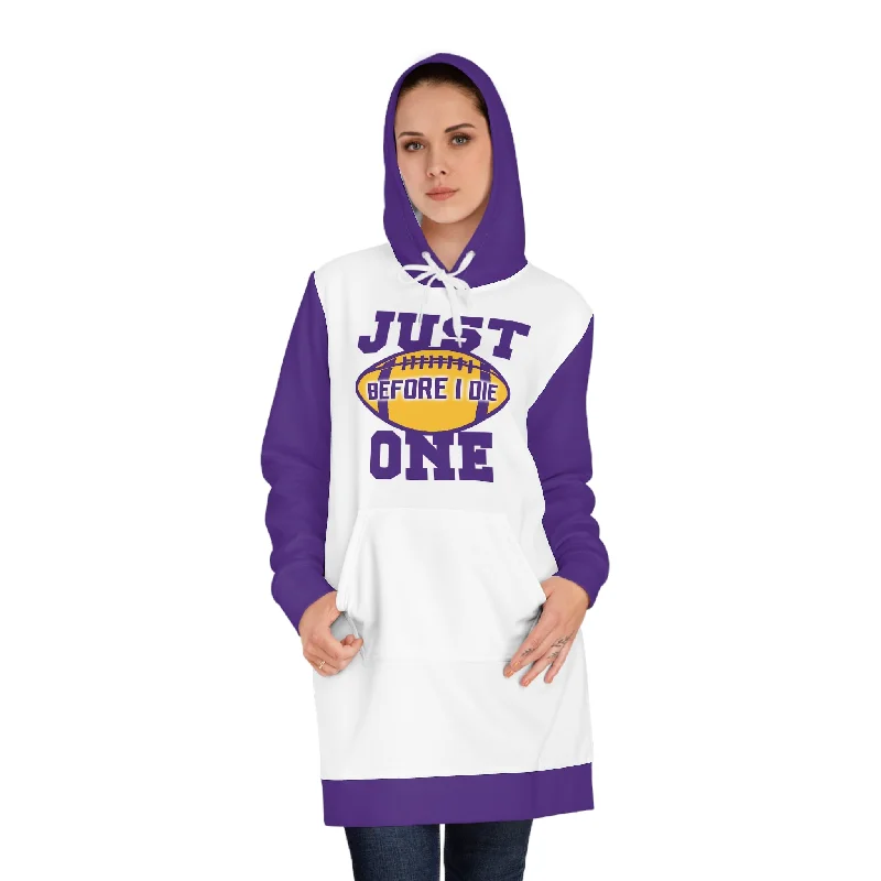 Hoodie Dress - White/Purple - Just ONEFitted Sweatshirts