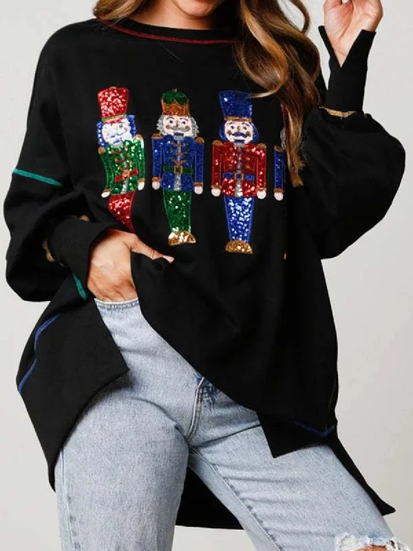 Y2K Nutcracker Sequin Long Sleeve Crewneck Christmas HoodieCamping Hoodies