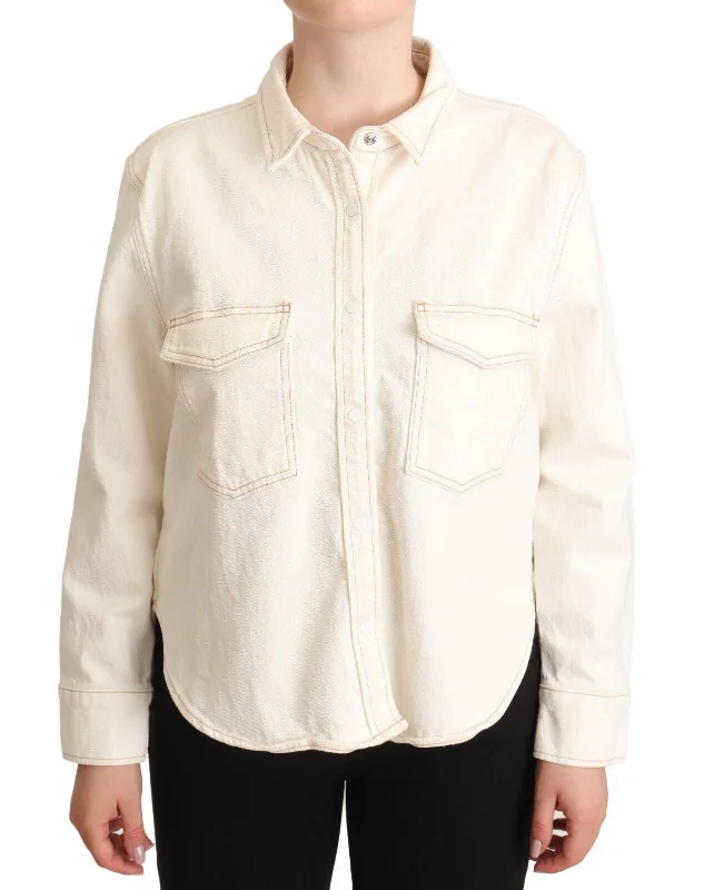 Wedding polo shirtLevi's Elegant White Long Sleeve Collared Polo Top