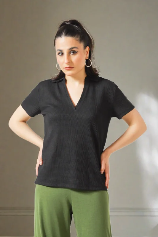 Bridal polo shirtTextured Polo T-shirt in Black