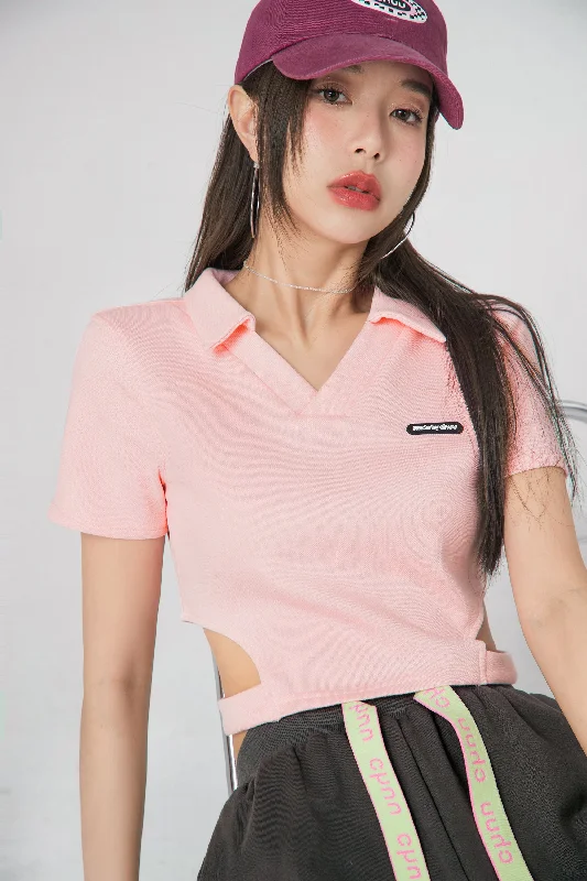 Patched polo shirtCasually Dating Cutout Polo Top